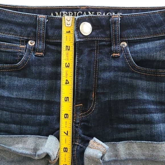 American Eagle Outfitters Super Stretch Shortie Shorts Dark Blue Denim Size 2 - Picture 12 of 12